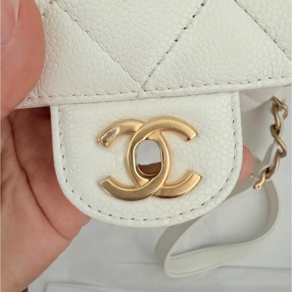 Chanel White Caviar Mini Flap Bag | Gold Hardware | Full Set - Picture 4 of 6